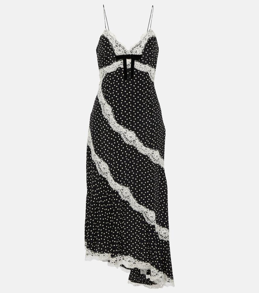 alessandra rich lace-trimmed polka-dot silk midi dress