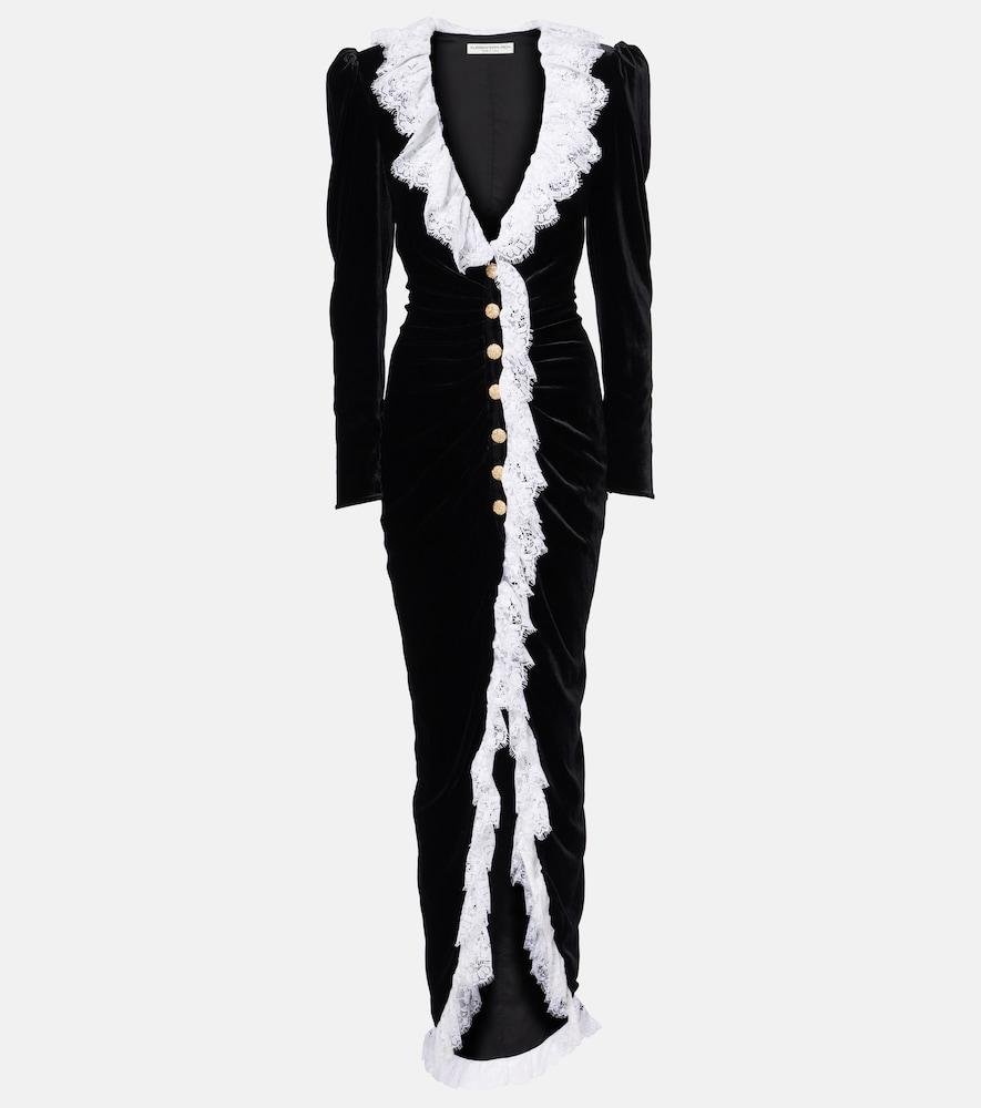 alessandra rich lace-trimmed velvet maxi dress