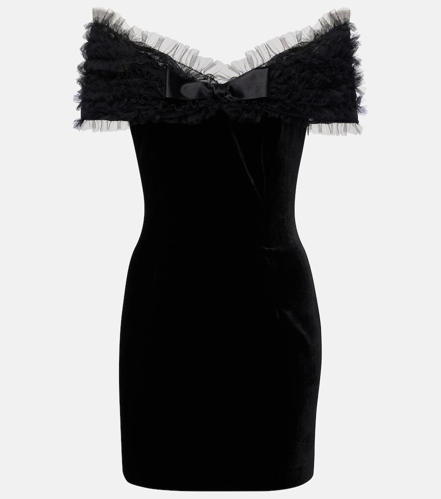 alessandra rich off-shoulder velvet and tulle minidress
