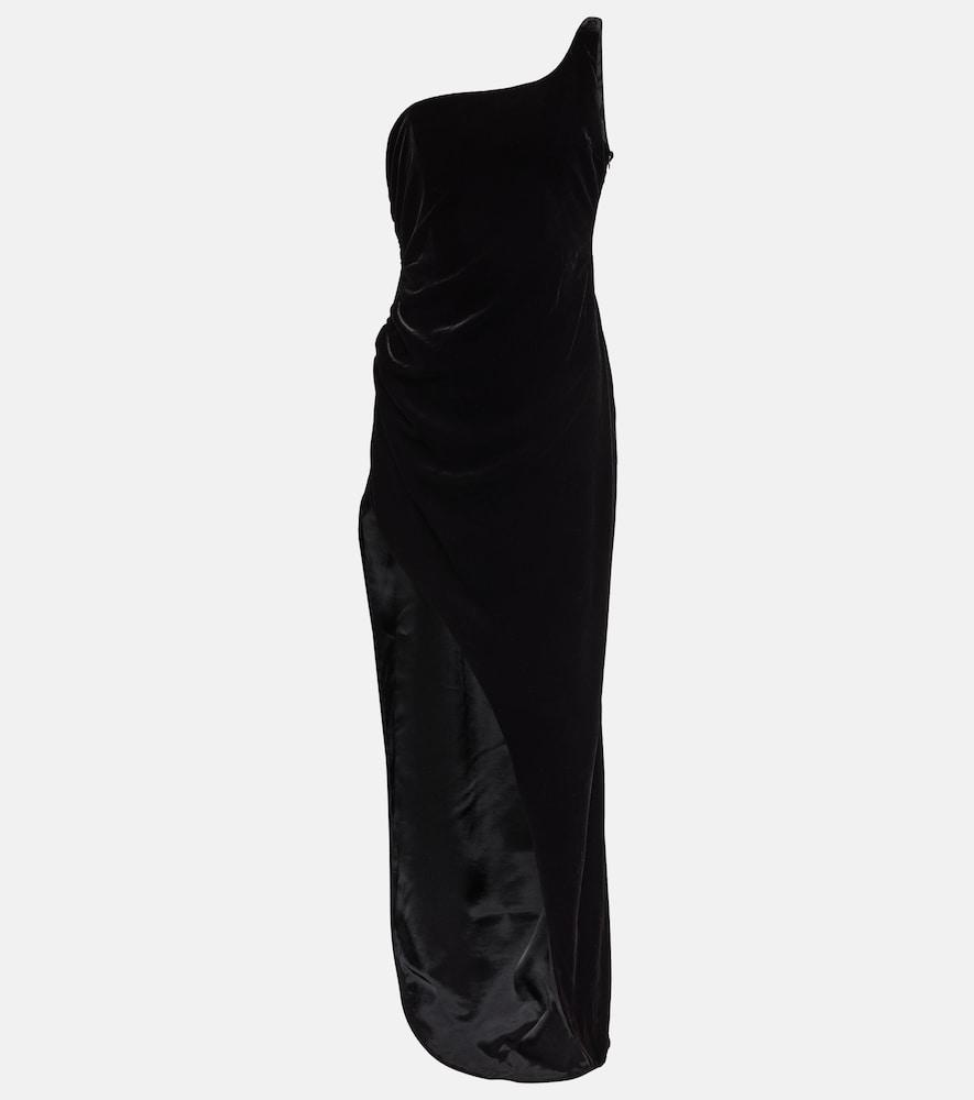 alessandra rich one-shoulder velvet maxi dress
