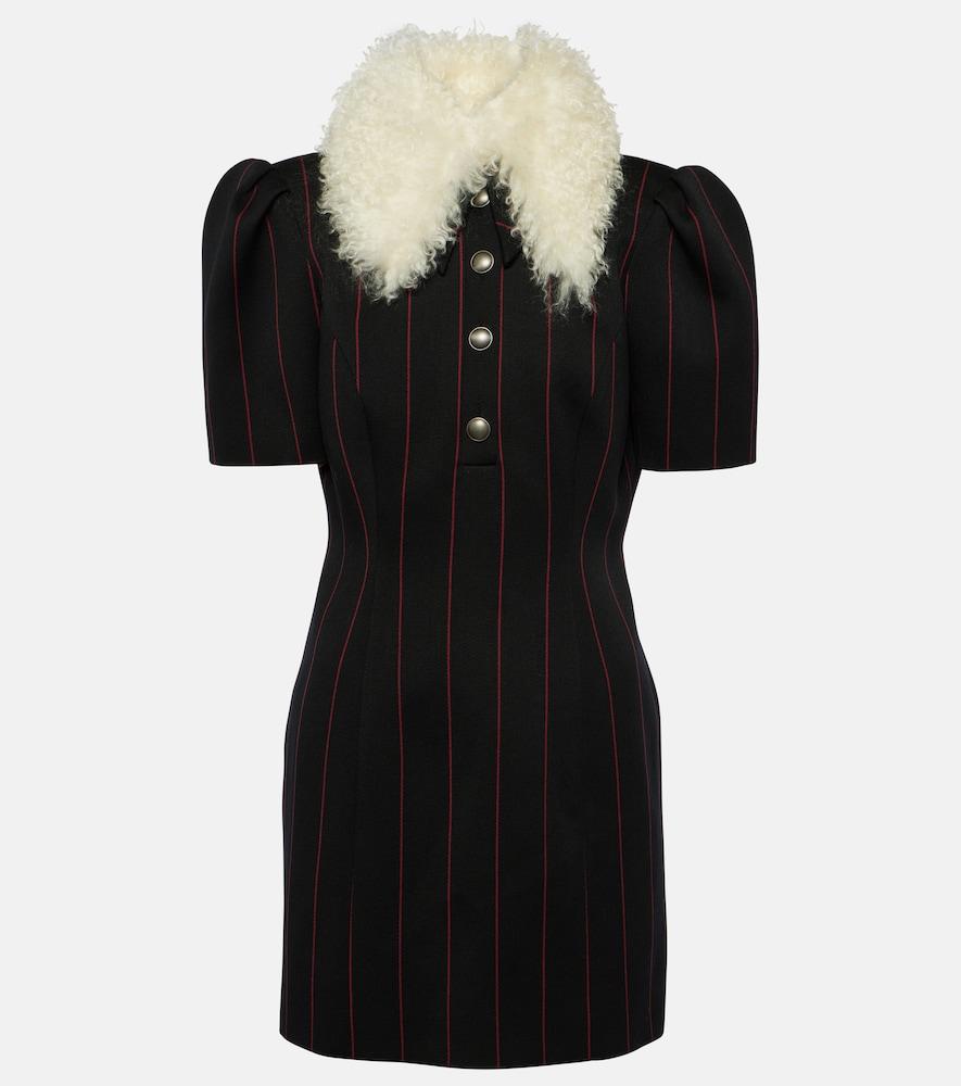 alessandra rich pinstripe collared wool-blend minidress