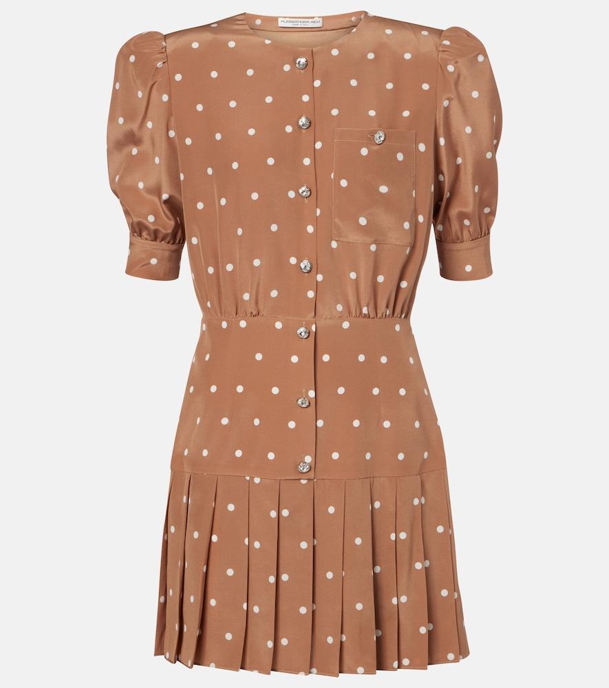 alessandra rich pleated polka-dot silk minidress