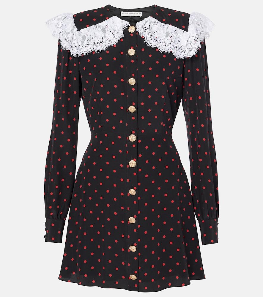 alessandra rich polka-dot lace-trimmed silk minidress