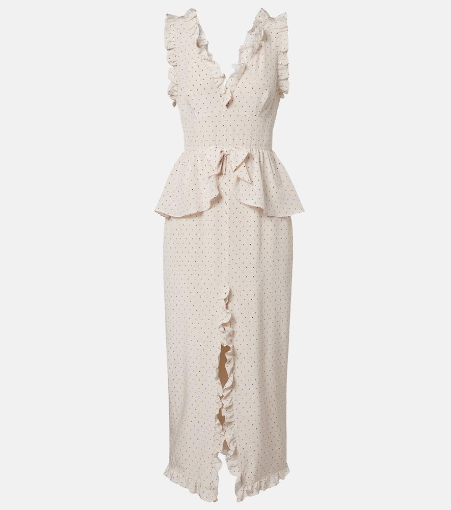 alessandra rich polka-dot peplum silk midi dress
