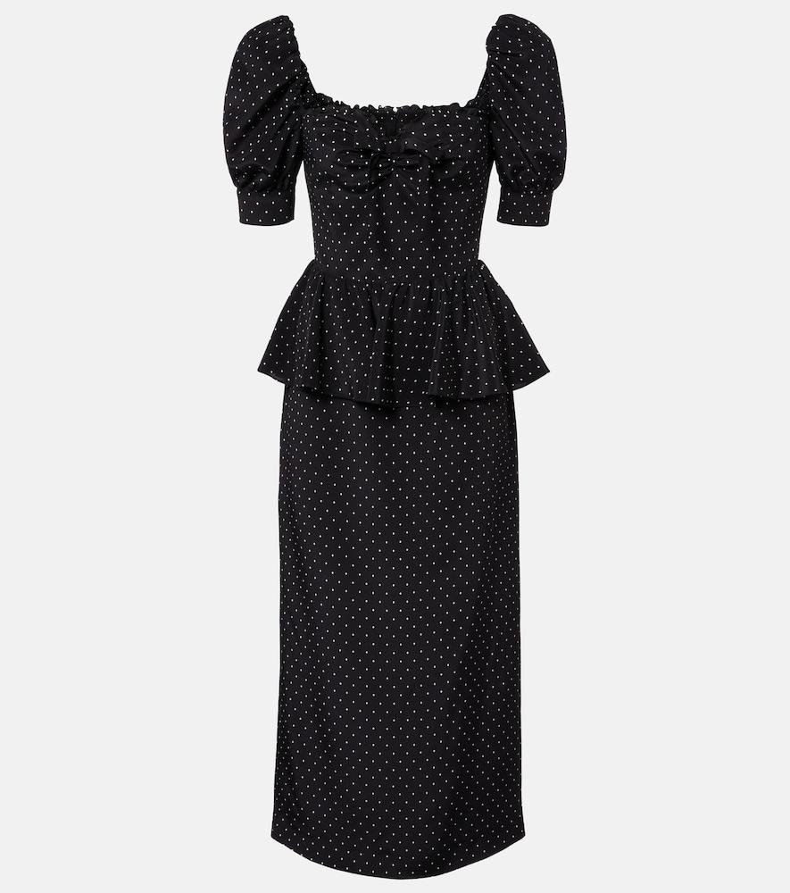 alessandra rich polka-dot peplum silk midi dress