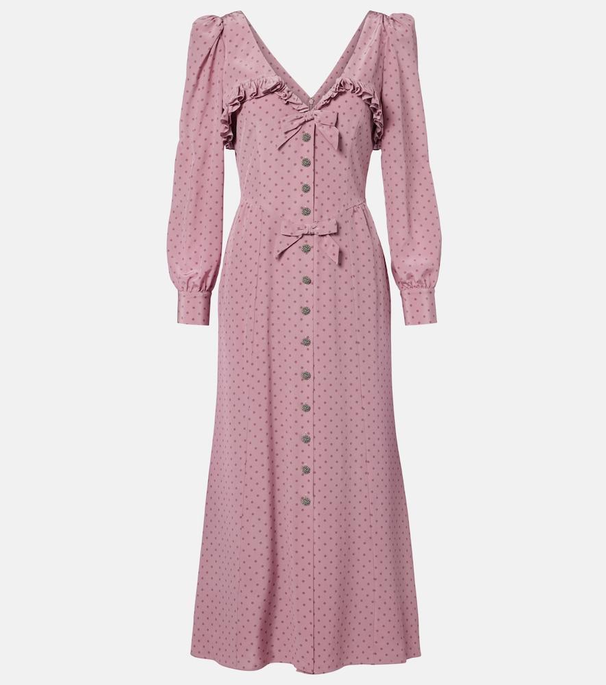alessandra rich polka-dot ruffled silk midi dress