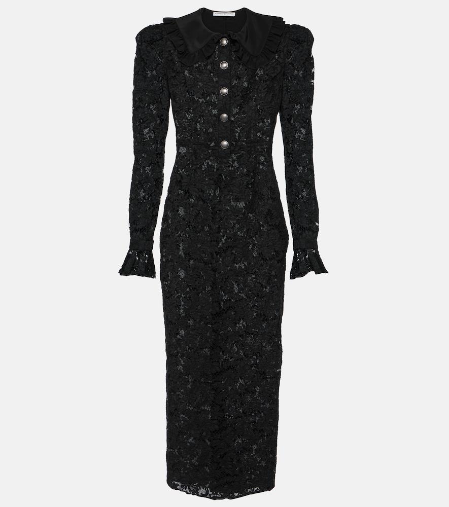 alessandra rich puff-sleeve cotton blend lace midi dress