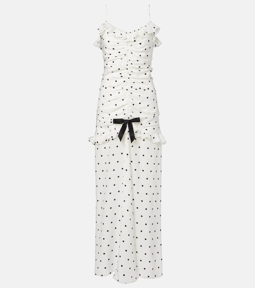 alessandra rich ruched polka-dot silk maxi dress