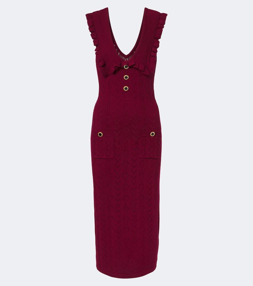alessandra rich ruffled knitted pointelle midi dress