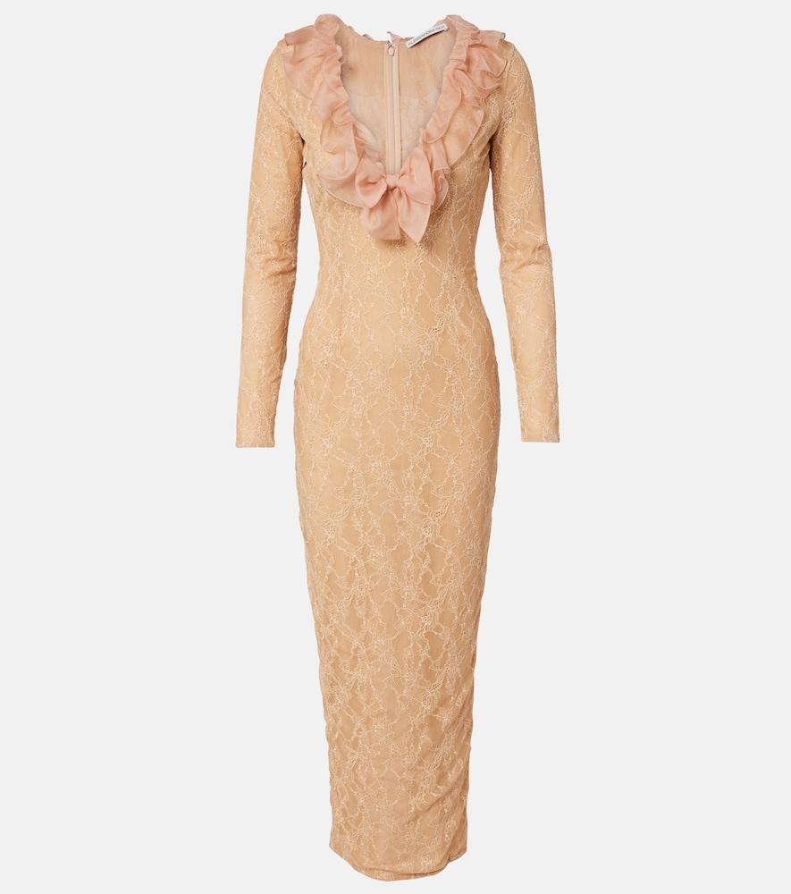 alessandra rich ruffled lace midi dress