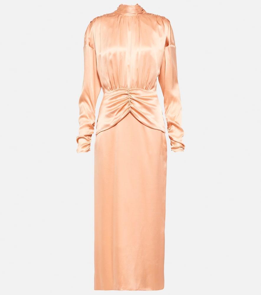 alessandra rich tie-neck silk satin midi dress
