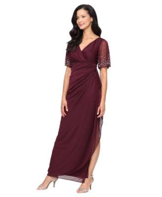 alex evenings womens embellished flutter sleeve long dress