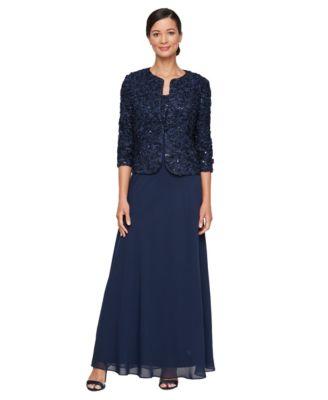 alex evenings womens empire waist long open soutache jacket dress