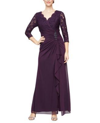 alex evenings womens lace bodice cascade ruffle gown