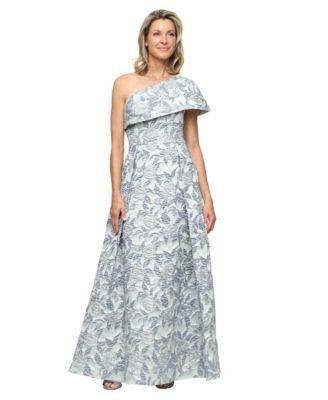 alex evenings womens one shoulder jacquard ball gown