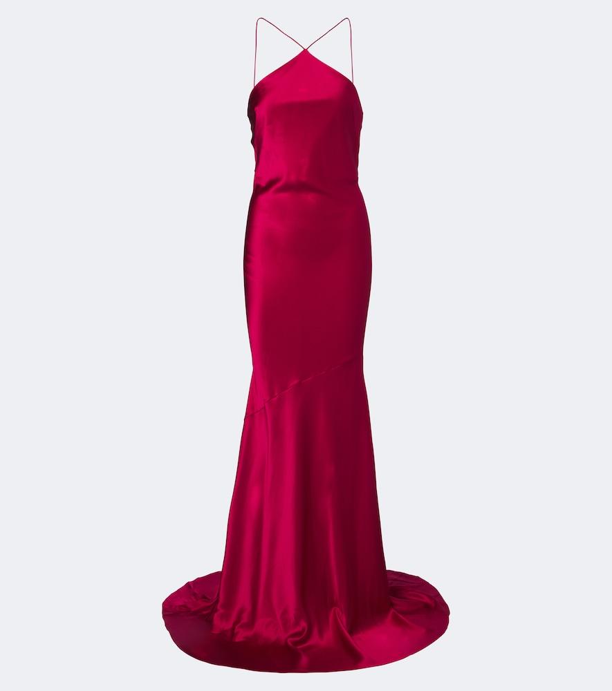 alex perry halterneck silk satin gown