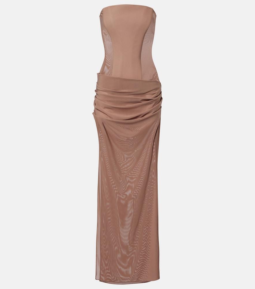 alex perry semi-sheer strapless gown