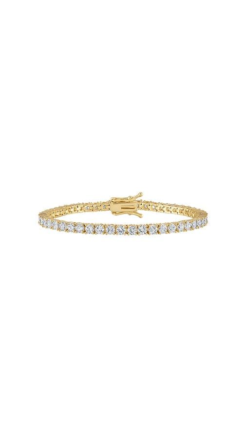 alexa leigh crystal tennis bracelet in metallic gold.