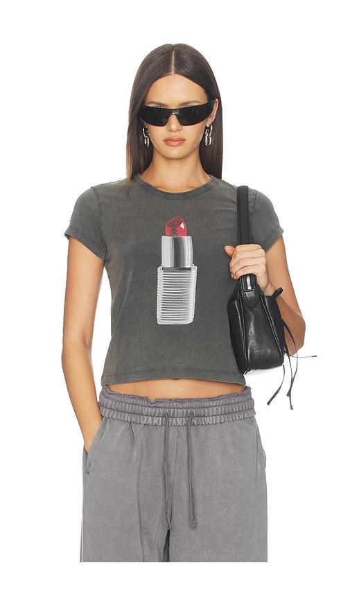 alexander wang baby tee with lipstick graphic in charcoal. - size l (also in xs, s)