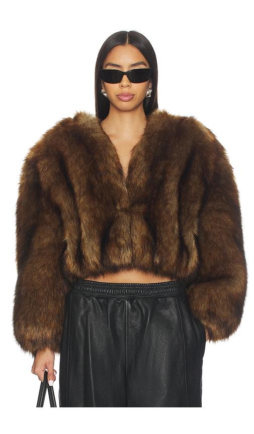 alexander wang faux fur cropped jacket in brown. - size l (also in s)