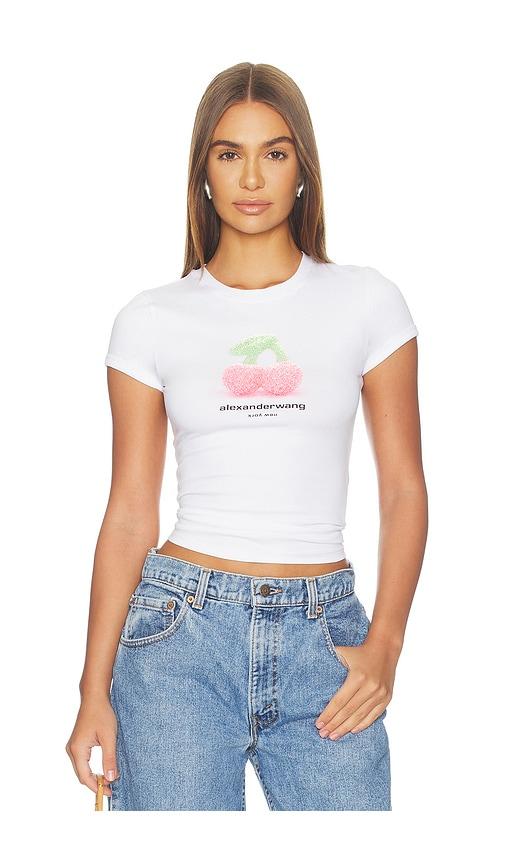 alexander wang fitted ringer tee with cherry graphic in white. - size l (also in m)