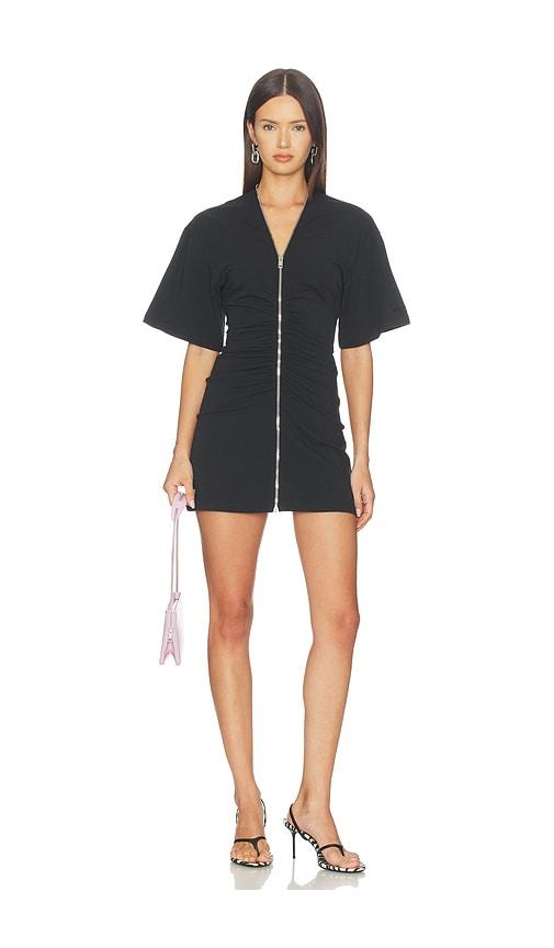 alexander wang gathered t-shirt dress with continuous loop zipper in black. - size l (also in s, m)