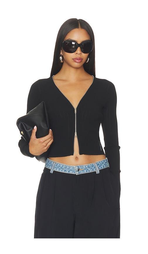 alexander wang long sleeve pointelle cardigan zip up in black. - size m (also in xs, s)