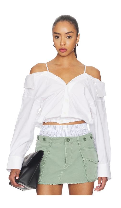 alexander wang pre-styled off shoulder top with bra straps in white. - size l (also in s)
