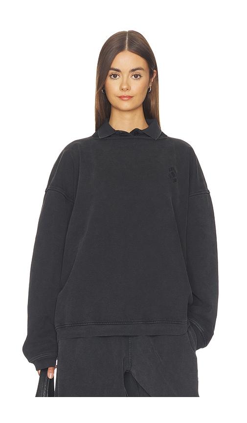 alexander wang prestyled slashed crewneck with polo dickie in black. - size l (also in xs, s, m)