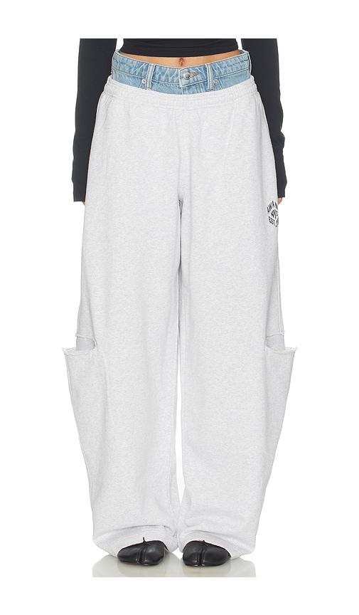 alexander wang prestyled slashed sweatpant with denim waistband in grey. - size 27 (also in 31)