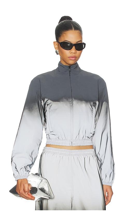 alexander wang reflective shrunken track jacket in metallic silver,black. - size s (also in xs)