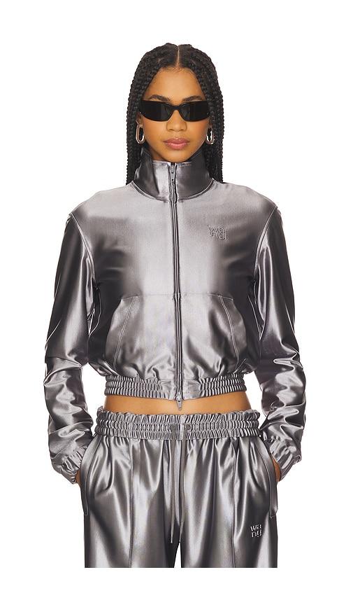 alexander wang shrunken zip-up jacket in metallic silver, grey. - size m (also in xs)