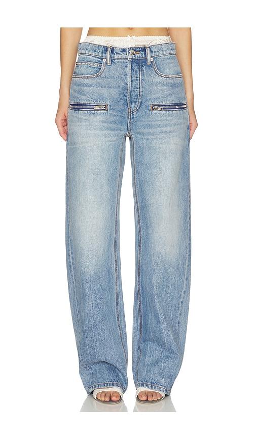 alexander wang silk prestyle float jeans with horizontal zips in blue. - size 24 (also in 25, 26)