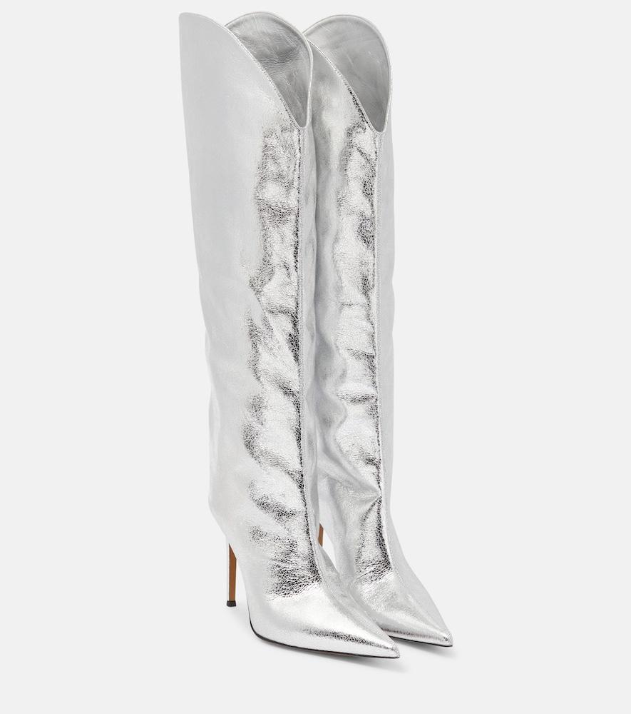 alexandre vauthier metallic leather over-the-knee boots