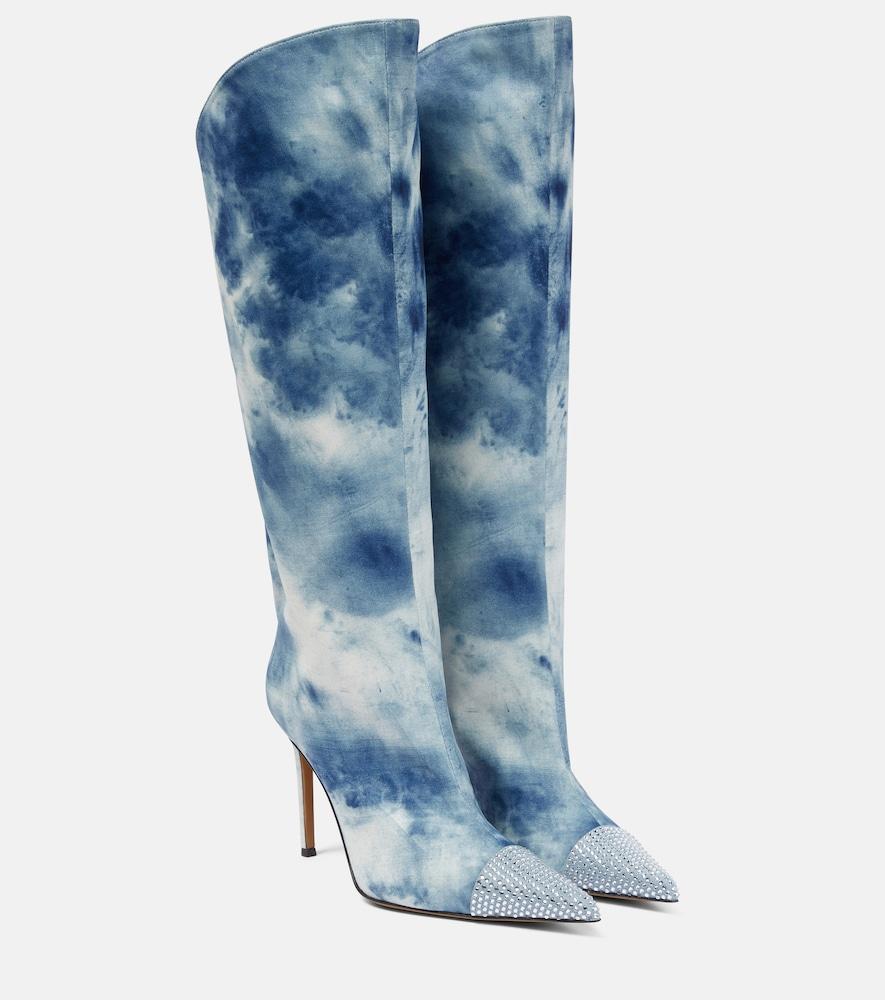 alexandre vauthier tie-dye denim knee-high boots
