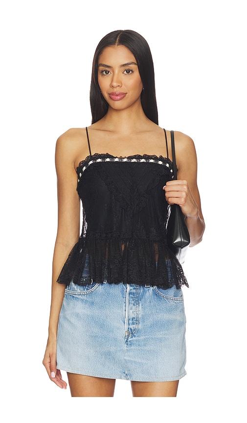 alice + olivia alessia lace ruffle crop top in black. - size 0 (also in 2, 4, 12)
