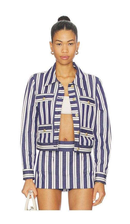 alice + olivia alex collared boxy jacket in navy. - size l (also in s, m)