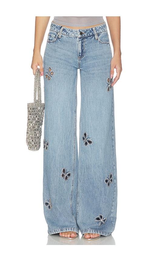 alice + olivia amazing embellished cutout jean in blue. - size 24 (also in 25, 28)