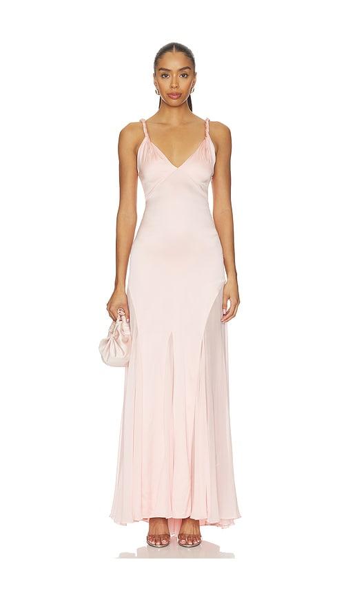 alice + olivia andrina twist strap flare maxi dress with sheer godets in pink. - size 10 (also in 4, 6, 8, 12)