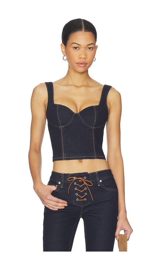 alice + olivia ava sweetheart denim bustier in blue. - size 0 (also in 6)