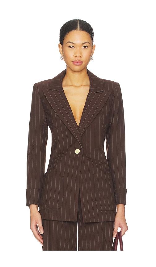 alice + olivia burns fitted roll cuff blazer in brown. - size 2 (also in 4)