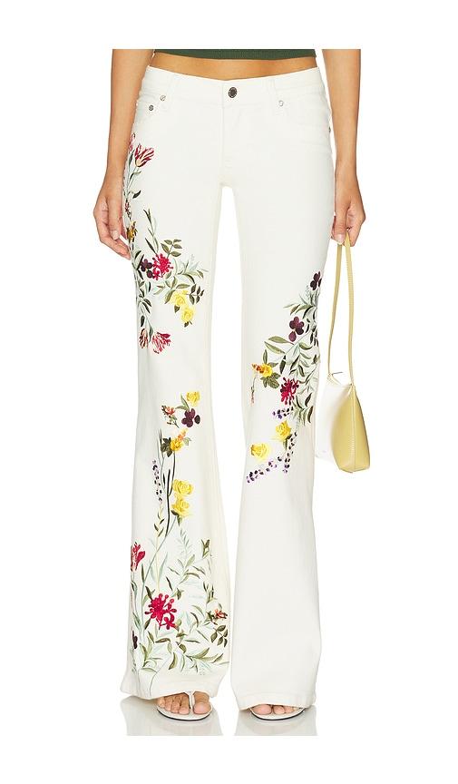 alice + olivia chic embroided jean in white. - size 28 (also in 29, 30)