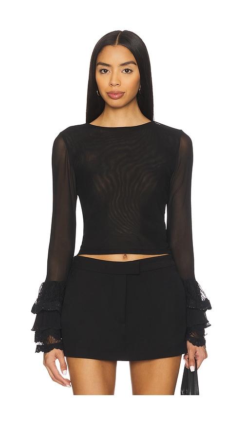 alice + olivia delaina long sleeve crop top with ruffle cuff in black. - size s (also in xs)