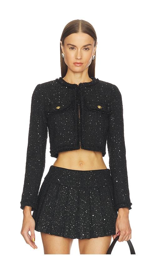 alice + olivia dumont tweed boxy jacket in black. - size 10 (also in 8)
