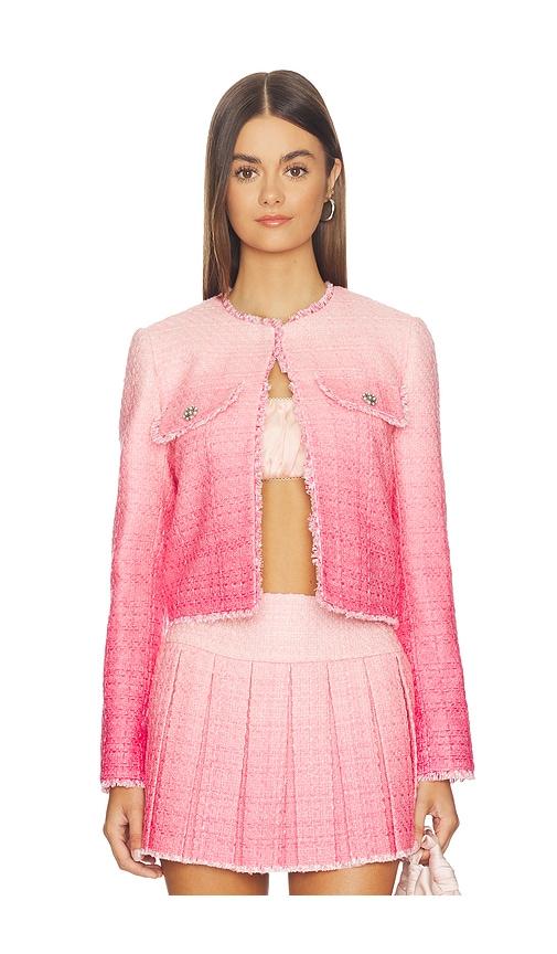 alice + olivia dumont tweed boxy jacket in blush. - size 0 (also in 2, 4, 8, 10)