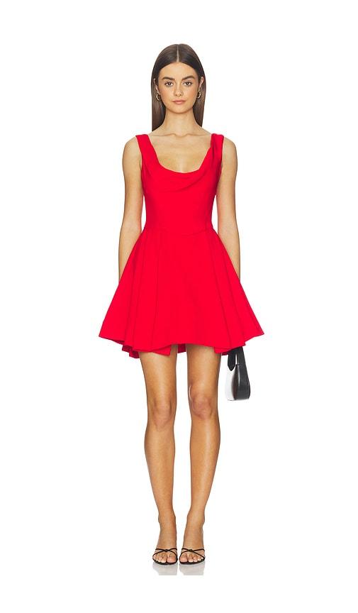 alice + olivia estrella draped flare mini dress in red. - size 10 (also in 2, 4, 6, 8)