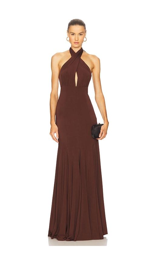 alice + olivia evelina halter maxi dress in brown. - size 0 (also in 2, 4, 8, 10)