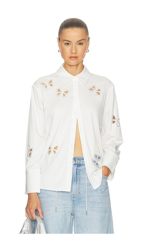 alice + olivia finely embellished buttondown with cutouts in white. - size m (also in s, xs)