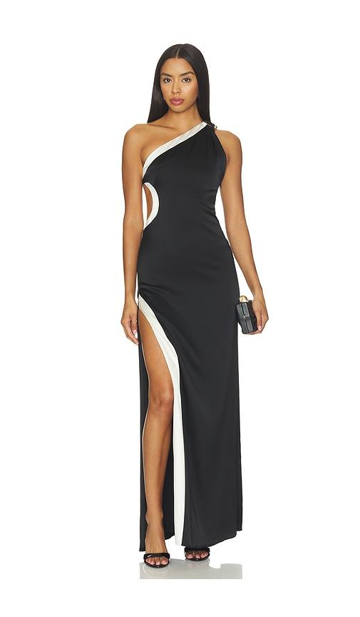 alice + olivia gwendolyn asymmetrical cutout midi dress with hardware detail in black & white. - size 0 (also in 10, 2, 4, 6, 8)