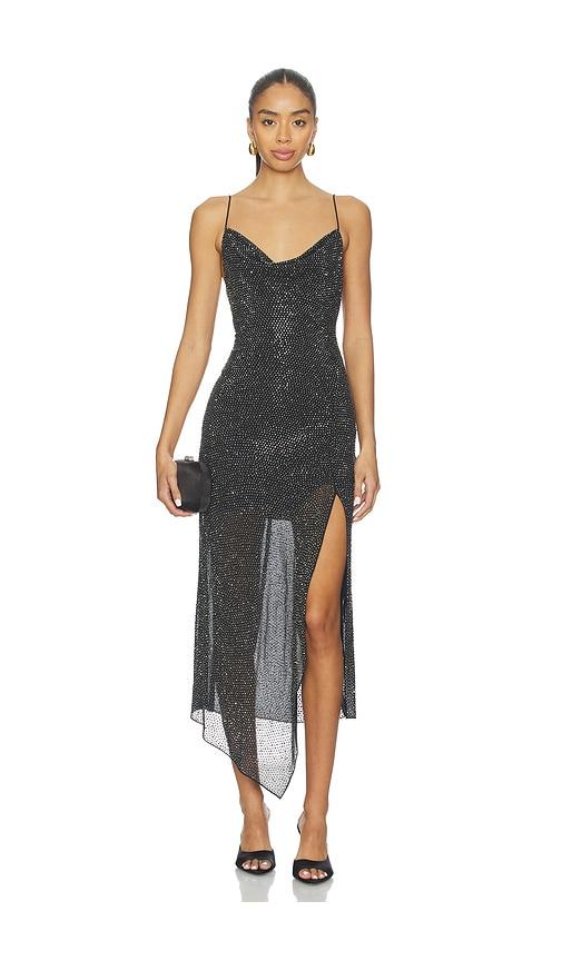 alice + olivia harmony embell midi dress with slit in black. - size 2 (also in 4)